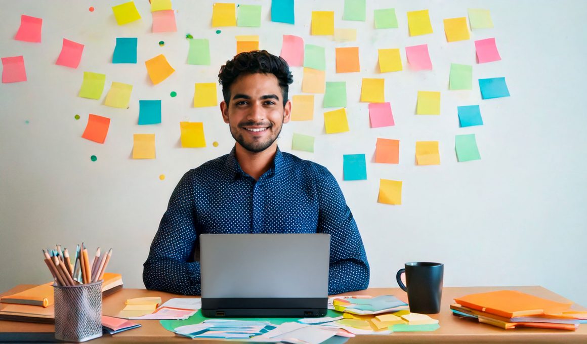 Illustration d’un entrepreneur utilisant un ordinateur pour organiser ses micro-tâches selon la méthode du task snacking.
