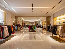 Intérieur d’un grand magasin parisien présentant différents exposants de mode