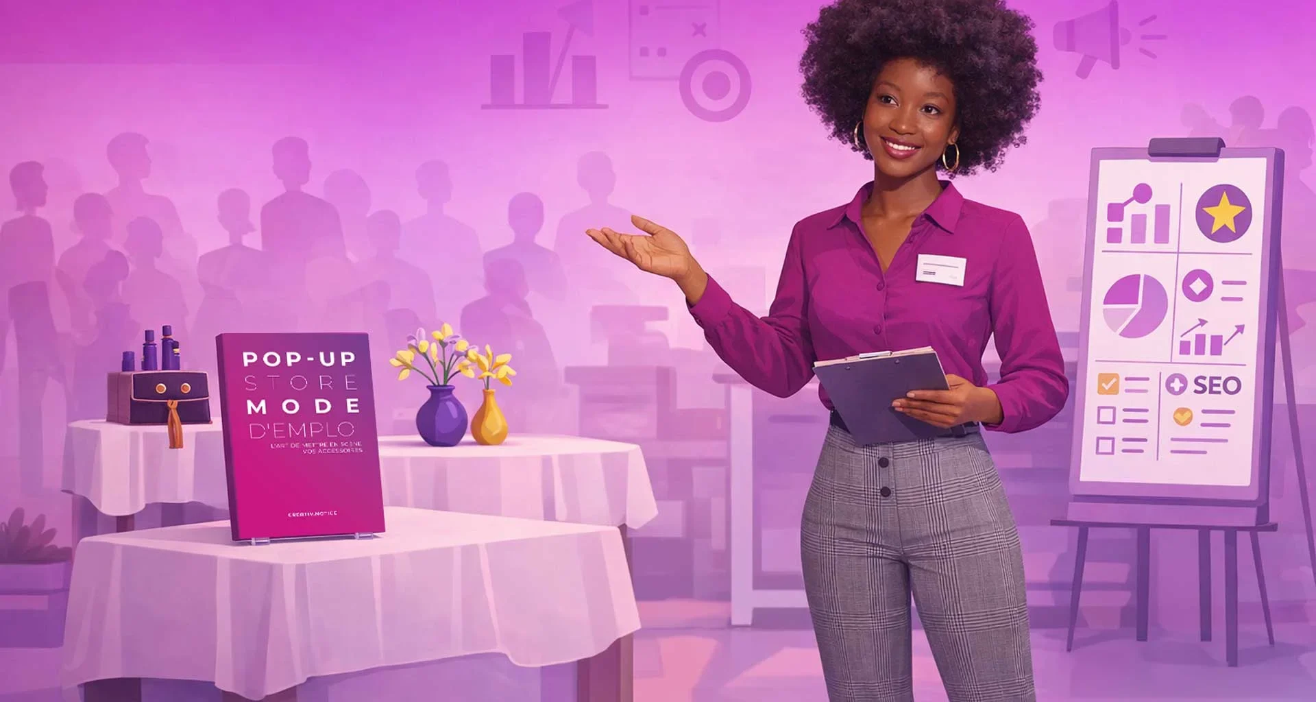 Présentation du guide Pop-Up Store Mode d’Emploi de Creativ Notice lors d’un atelier pour entrepreneurs