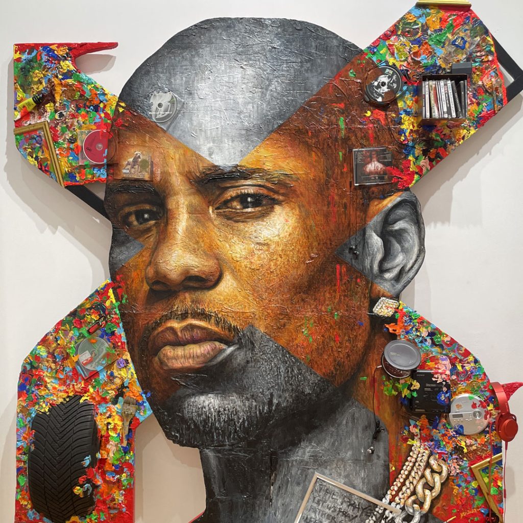 Portrait de DMX par Yann Couedor avec collage et peinture expressive