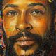 Portrait artistique de Marvin Gaye par Yann Couedor en collage et peinture avec vinyles et textures colorées